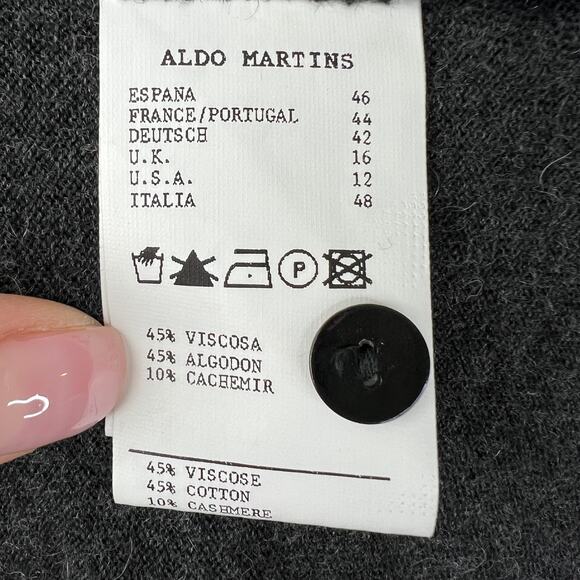 ALDO MARTINS Black Cotton Cashmere Jacquard Long Sleeve Button-Down Cardigan 12 - Picture 8 of 12